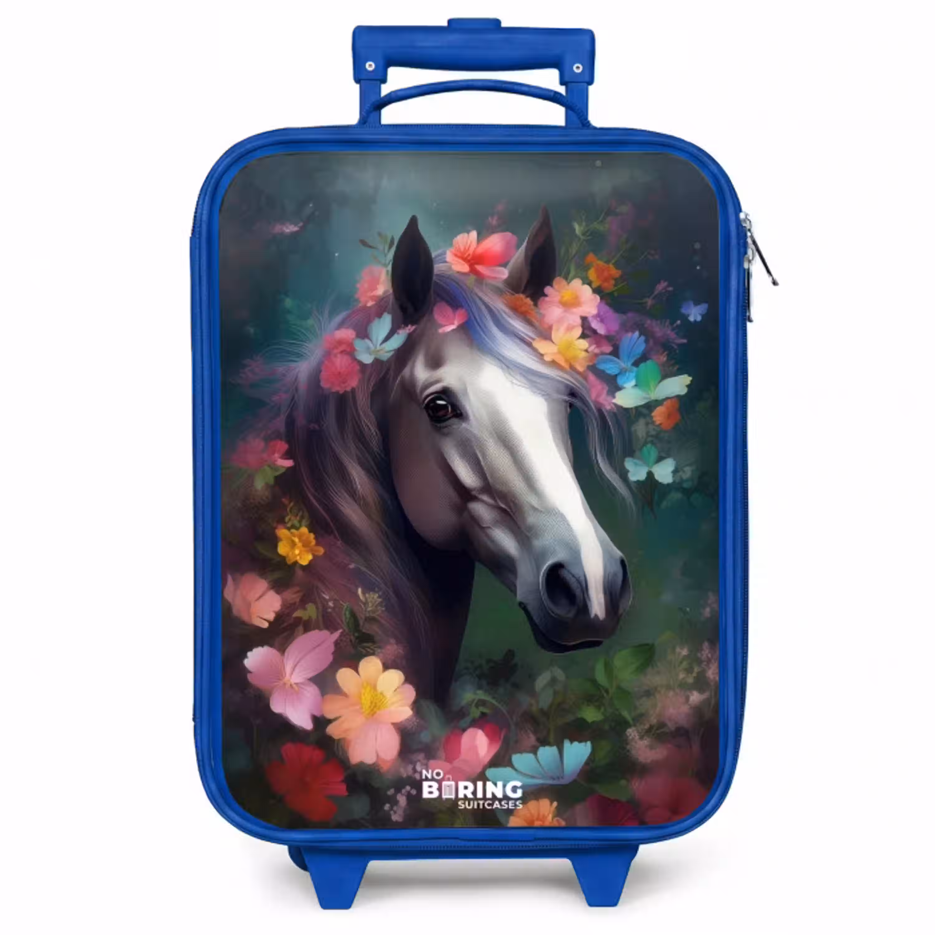 Paard in kleurrijke bloemen Kinderkoffer - Blauw klein -zzz_website3d