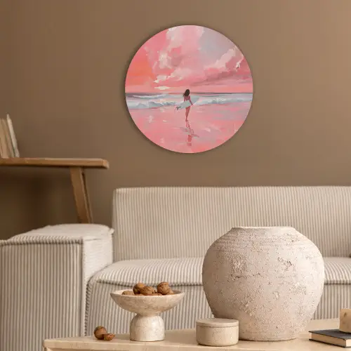 Roze - Surfen - Zee Akoestische PET Vilt - Rond klein -sfeer1