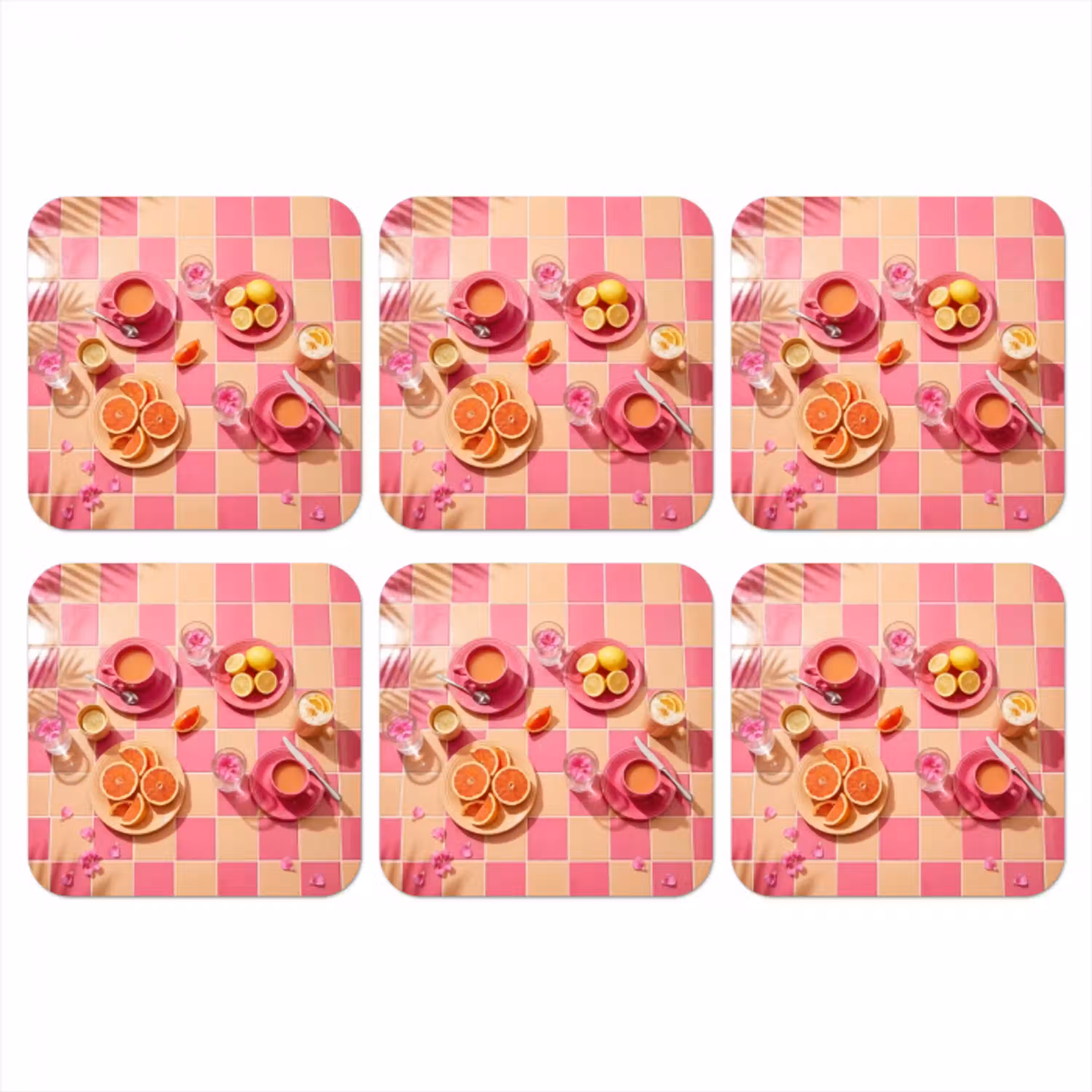 Eten - Citrusvruchten - Stillevens - Roze - Oranje onderzetter kurk middel -3d