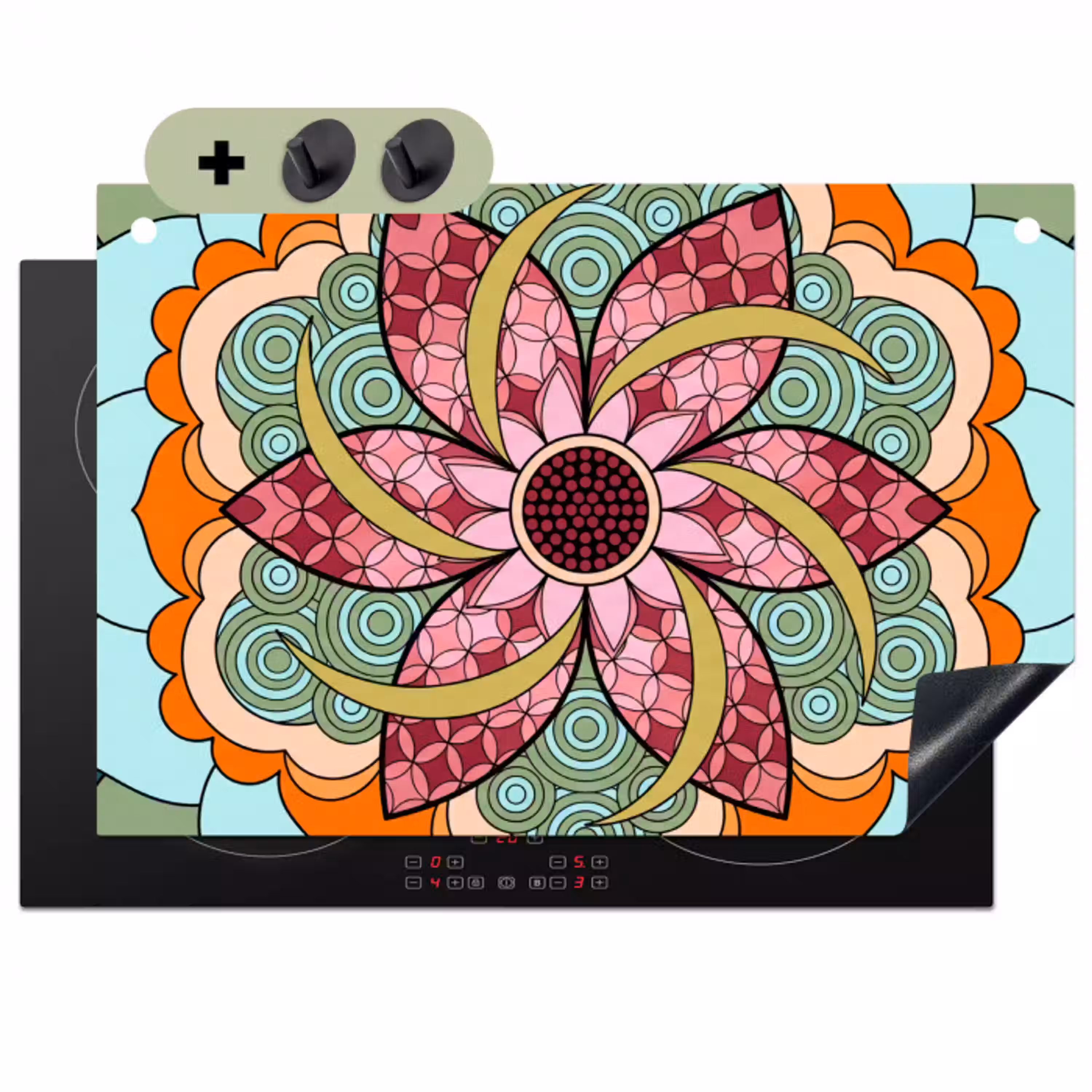 Mandala - Geometrisch - Kunst - Decoratief - Kleurrijk Inductie beschemer met haakjes klein -3d