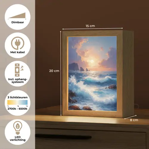 Golven - Zee - Kleurrijk - Rotsen Light Box met kabel (Tafellamp) klein -USP_NL