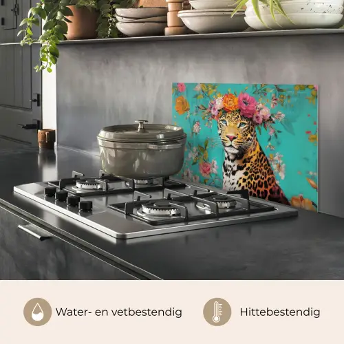 Luipaard - Bloemen - Kroon keuken achterwand spatscherm klein -usp_NL