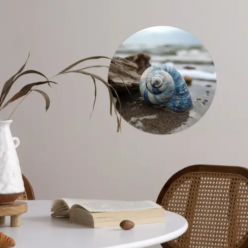 Schelp - Strand - Blauw - Zee Wandcirkel behangsticker klein -sfeer3