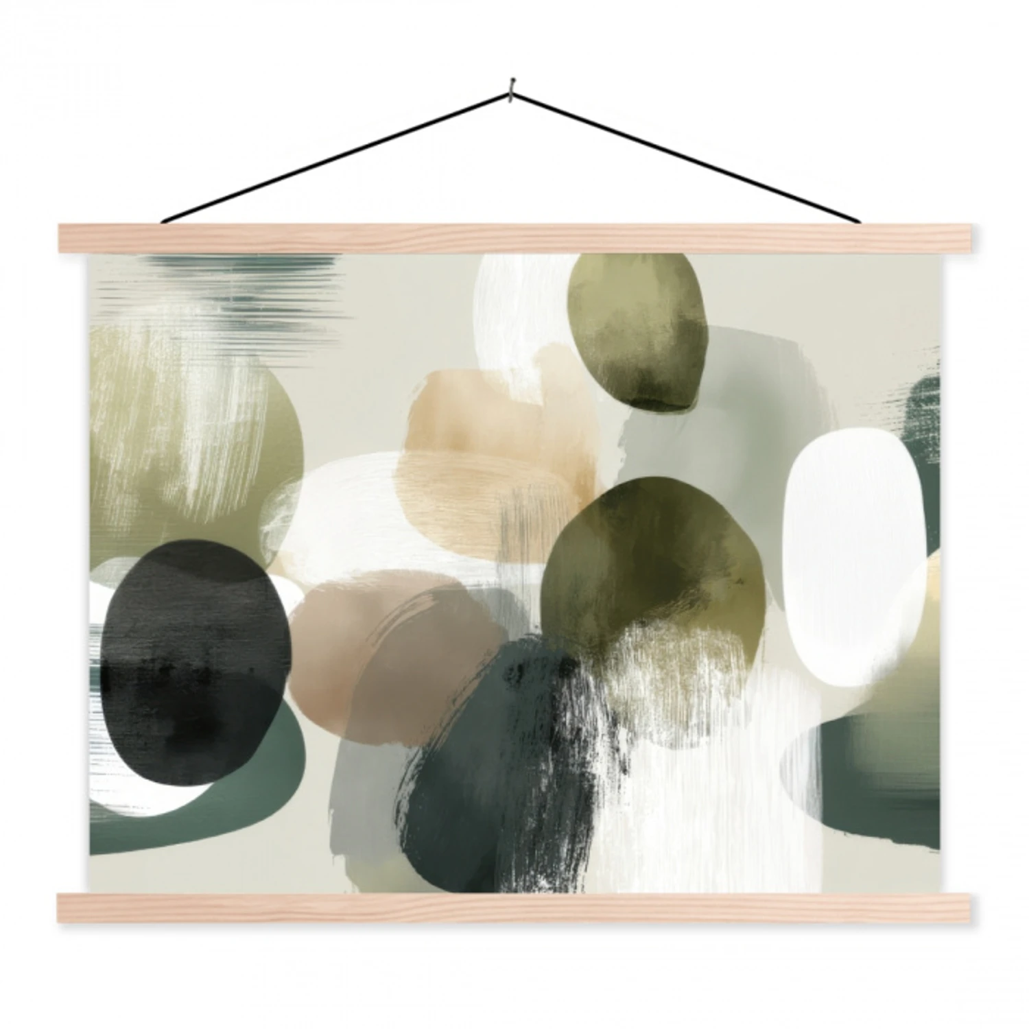 Minimalistisch - Cirkels - Penseelstreken - Beige textielposter latten blank klein -3d