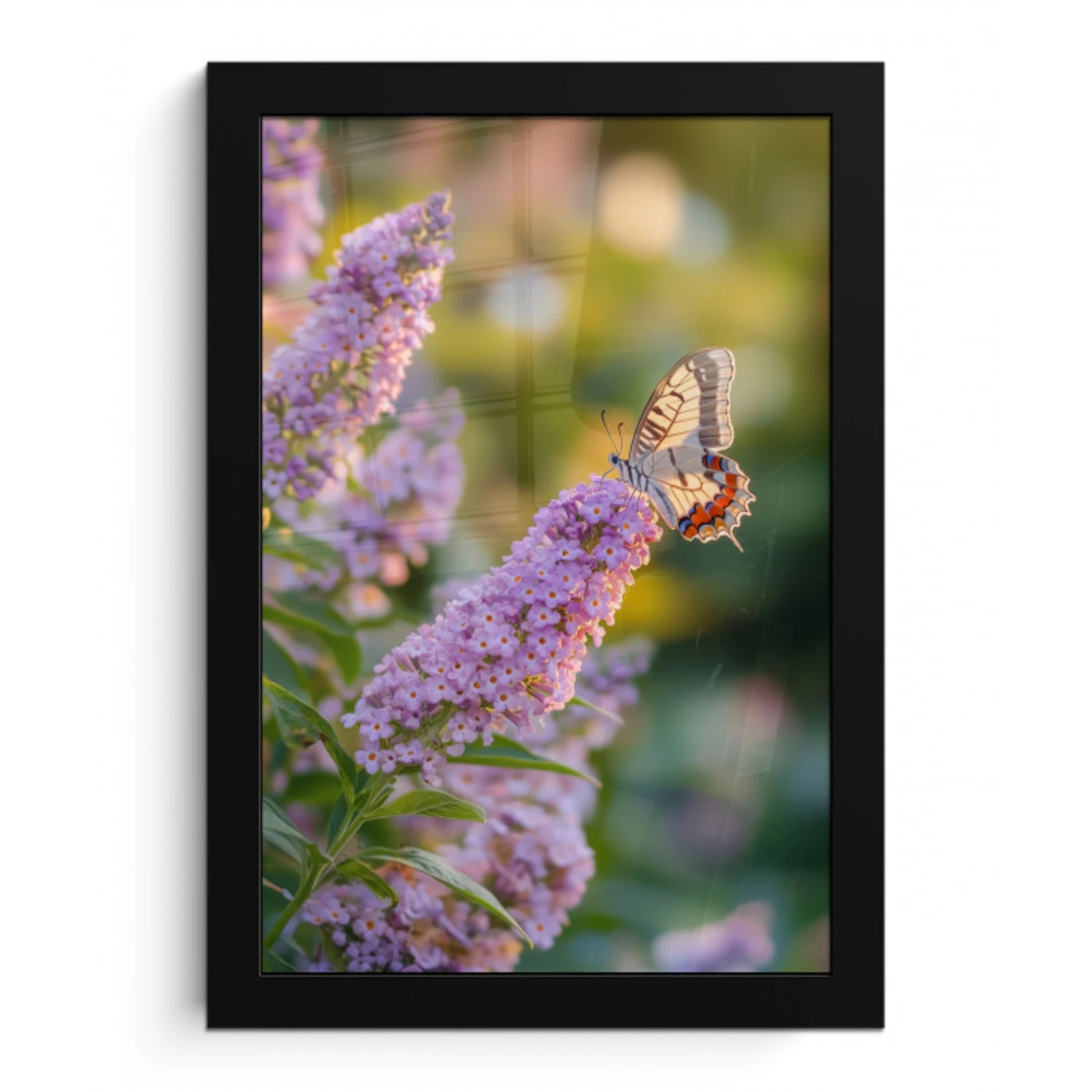 Sierlijke - Vlinder - Paarse - Bloemen fotolijst zwart zonder passe partout klein -3d