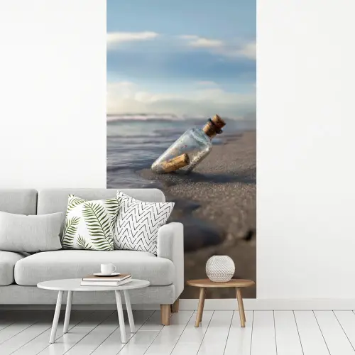 Glazenfles - Post - Zee - Zand fotobehang vinyl groot -woonkamer