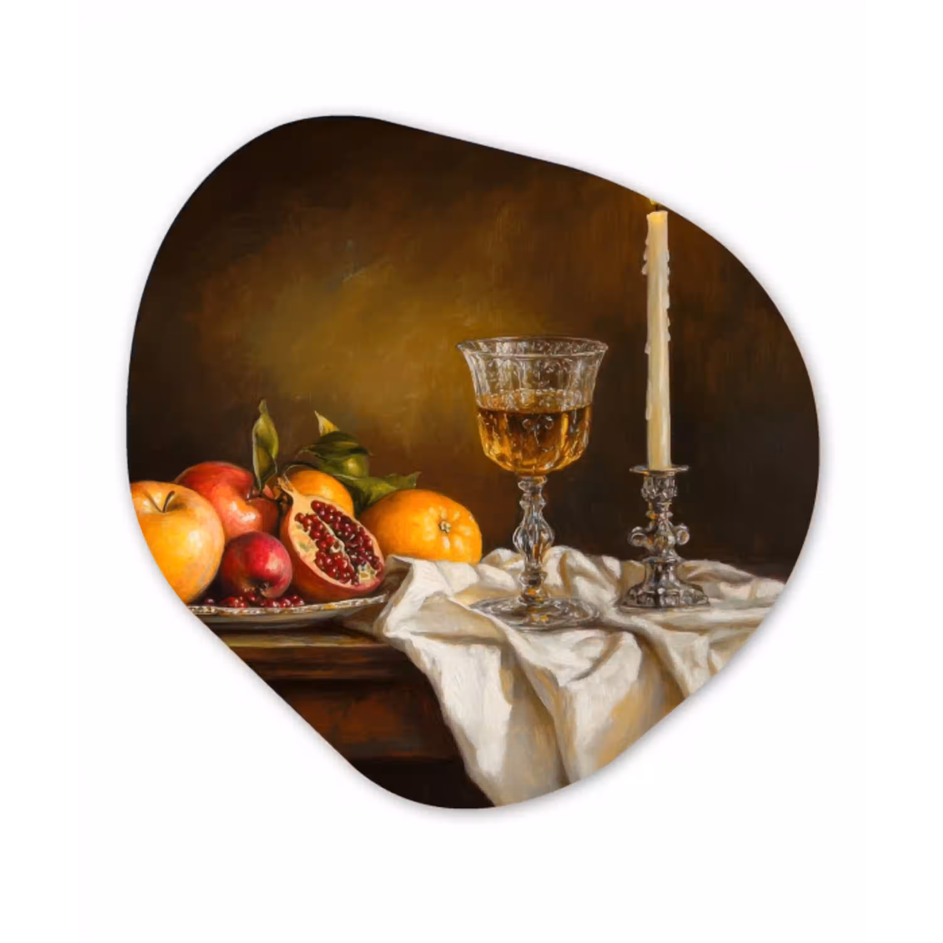 Fruit -  Stilleven - Wijn - Kaars Wandcirkel Organisch Aluminium middel -3d