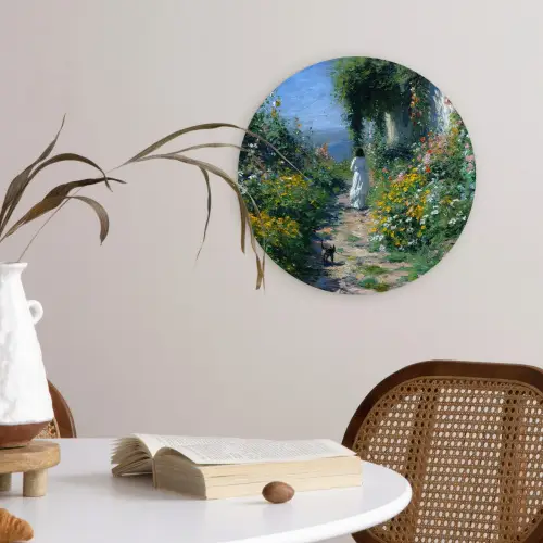 Kat - Vrouw - Bloemen - Huis Wandcirkel plexiglas klein -sfeer4