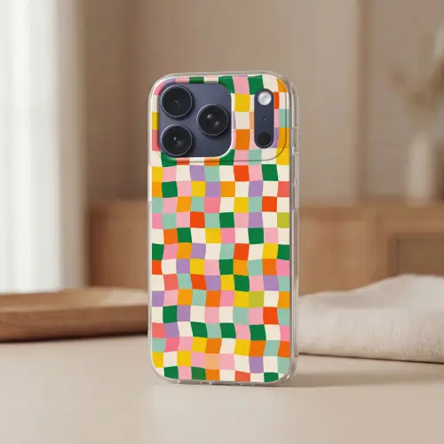 Vierkanten - Kleurrijk - Golvend Telefoonhoesje iPhone 17 Pro klein -sfeer2