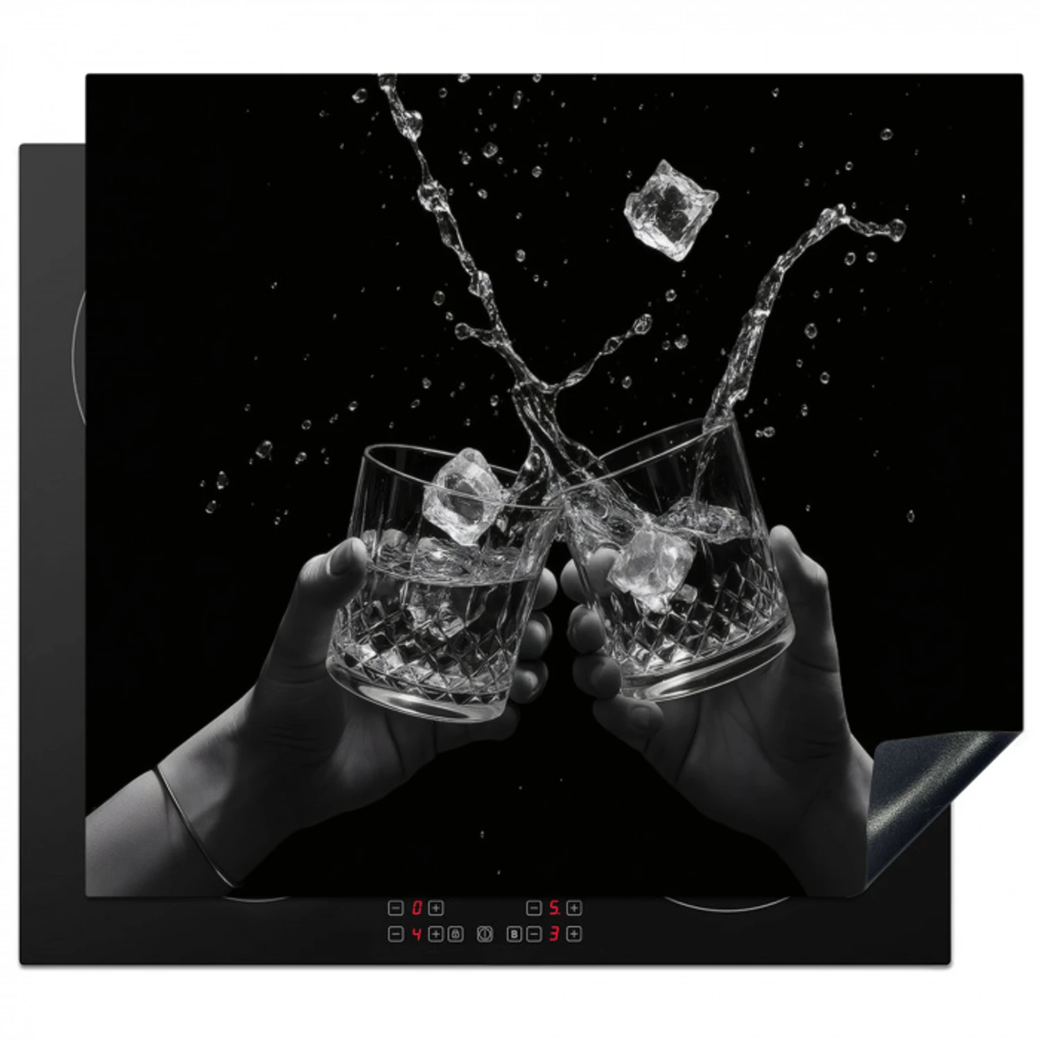 Whickyglazen - Ijs - Spetters - Zwart Inductie beschermer vinyl 3mm middel -3d