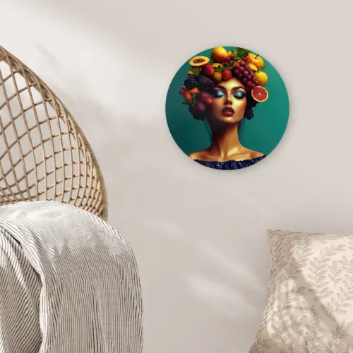 Vrouw - Hoodtooi - Tropisch - Fruit - Druiven Wandcirkel kunststof plaat 5mm dik klein -sfeer5