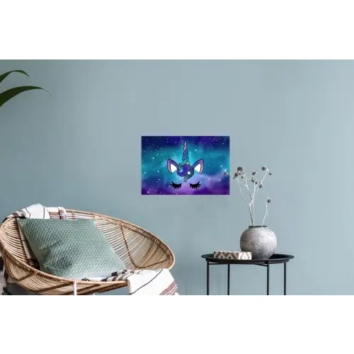 Eenhoorn - Sterrenhemel - Ster - Blauw Muursticker klein -plant