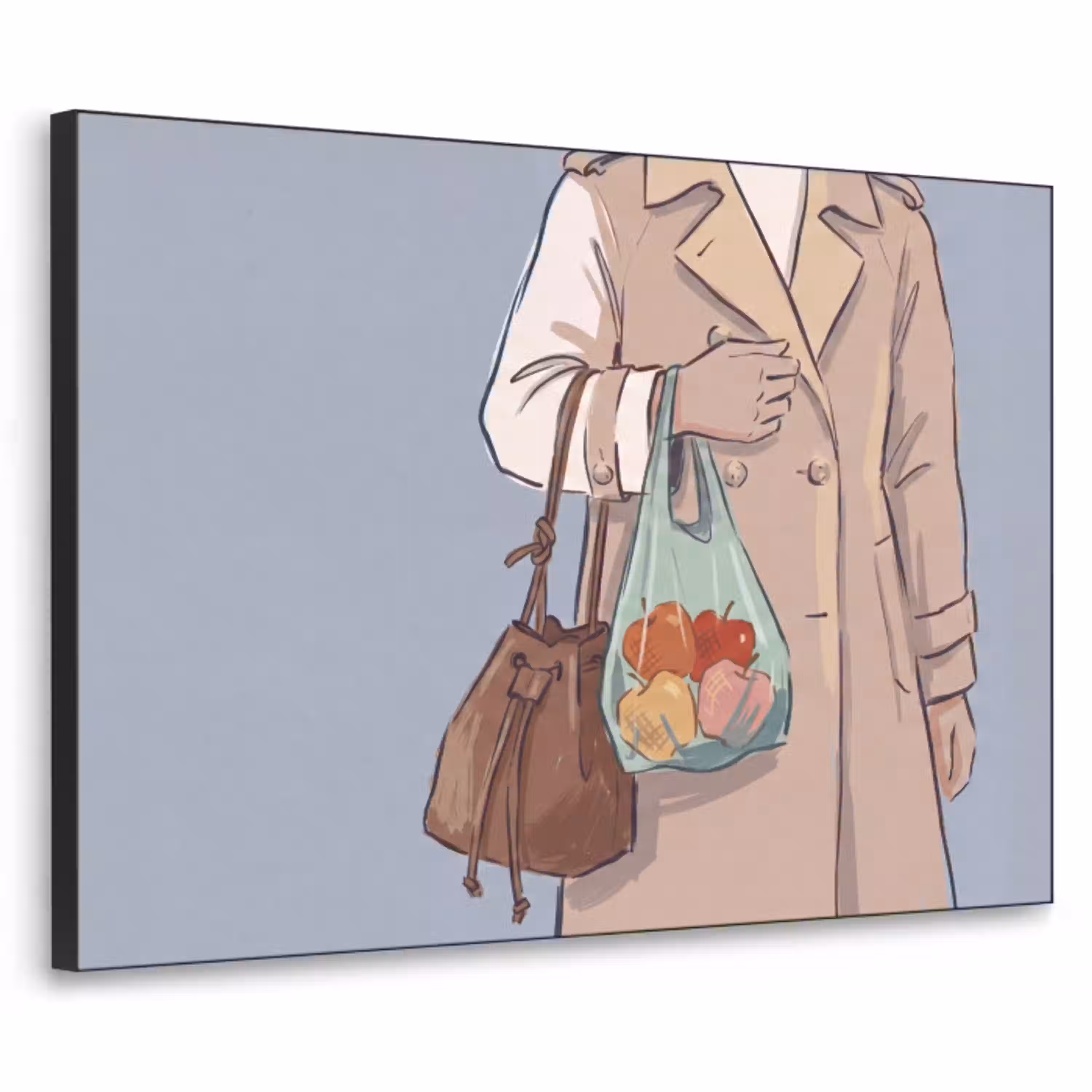 Mensen - Boodschappen - Stadsleven - Modern - Kleurrijk Textielframe zwart klein -3d