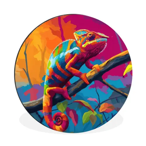 Kameleon - Tak - Gestreept - Bladeren Wandcirkel aluminium klein -3d