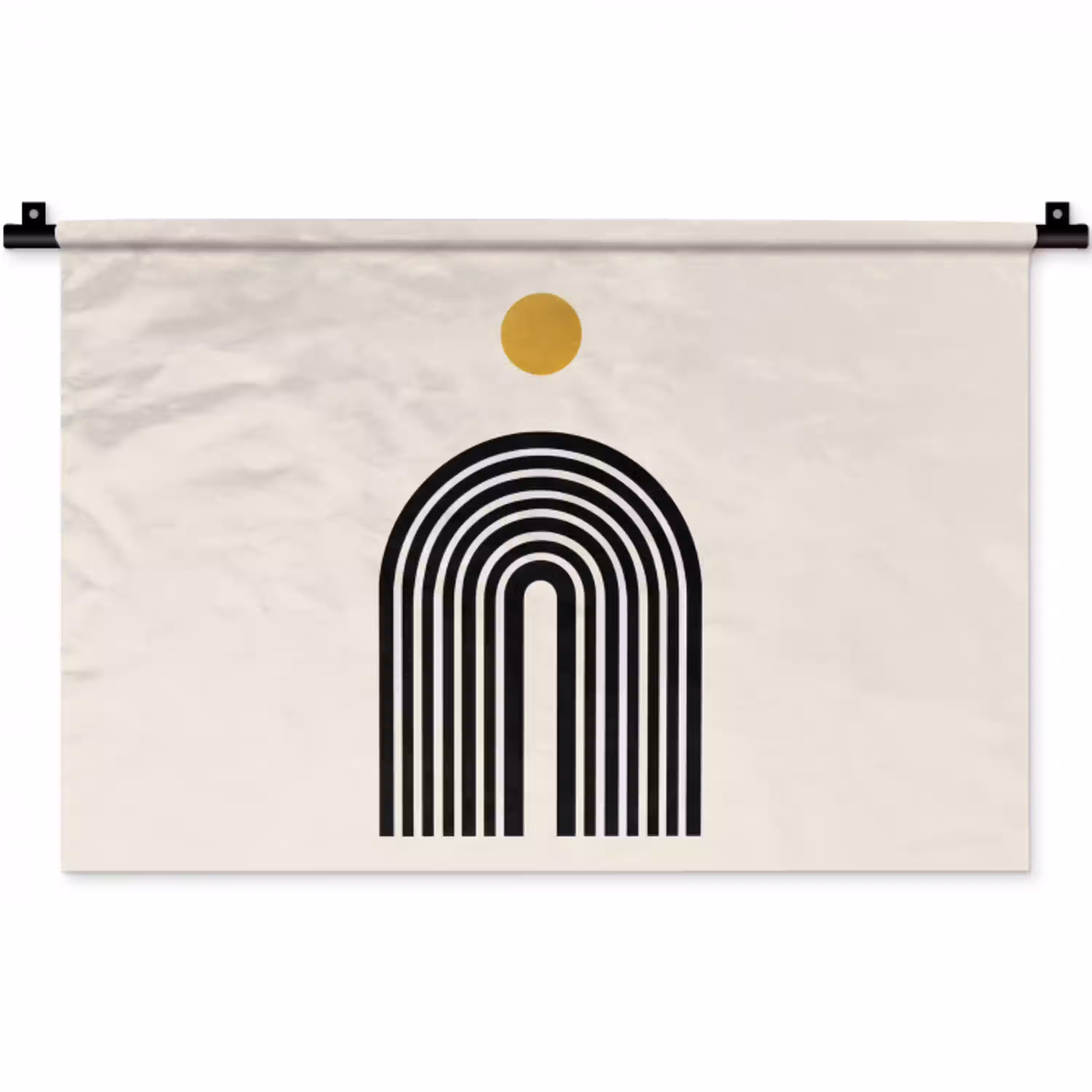 Minimalistisch - Zwarte boog - Gouden cirkel Wandkleed katoen klein -zz3d