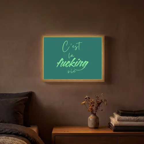 c'est la fucking vie - Groen - Handgeschreven Light Box met batterij (Wandlamp) middel -sfeer4
