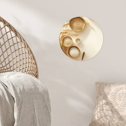Granen - Hout - Kom - Beige Wandcirkel behangsticker klein -sfeer4