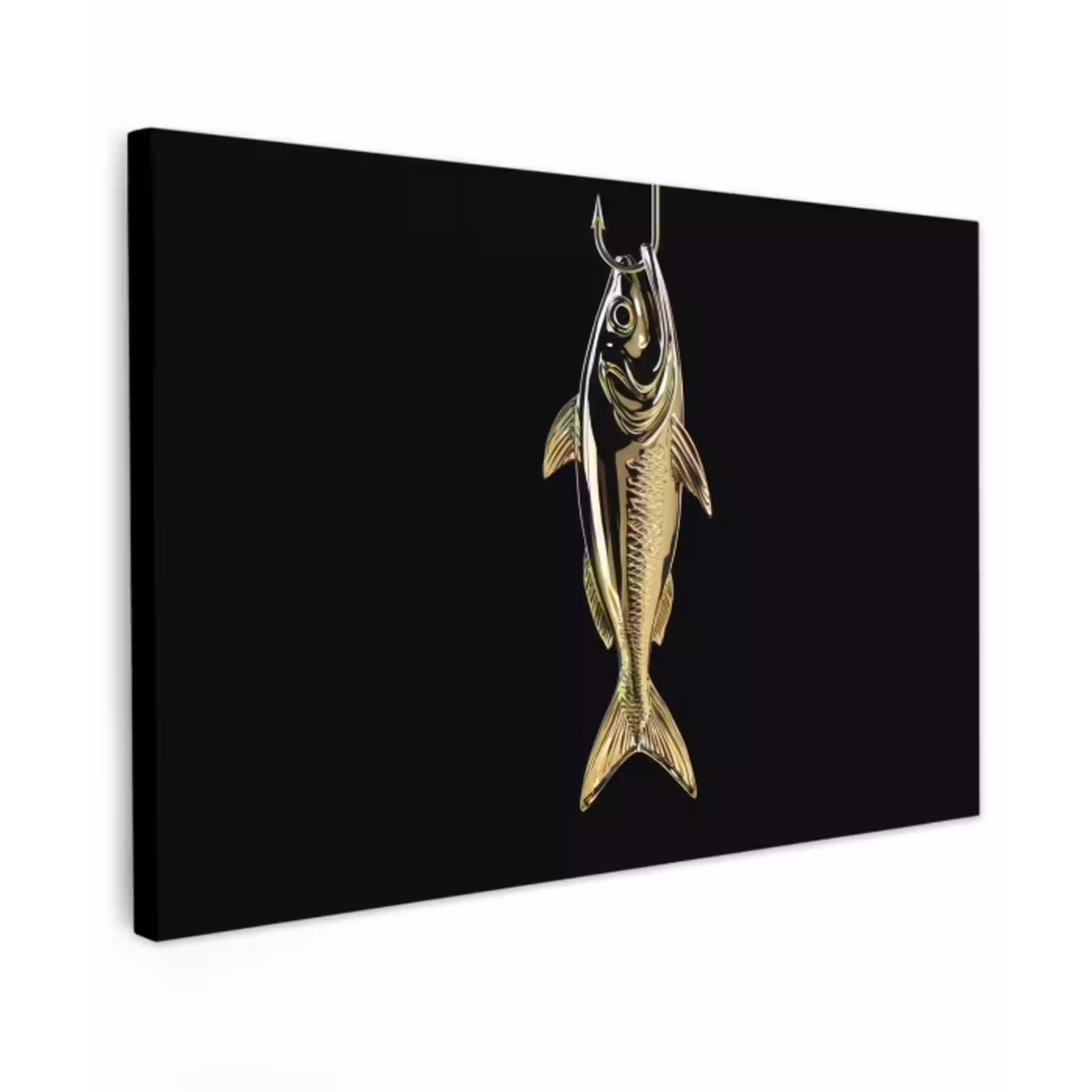 Goud - Vis - Haak - Zwart canvas 2cm klein -z3d
