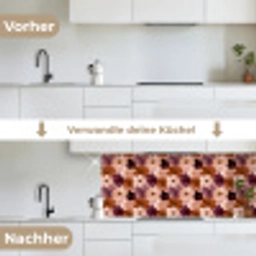 Bloemen - Abstract - Aardetinten keuken achterwand 2 middel 871 -voor-na_DE