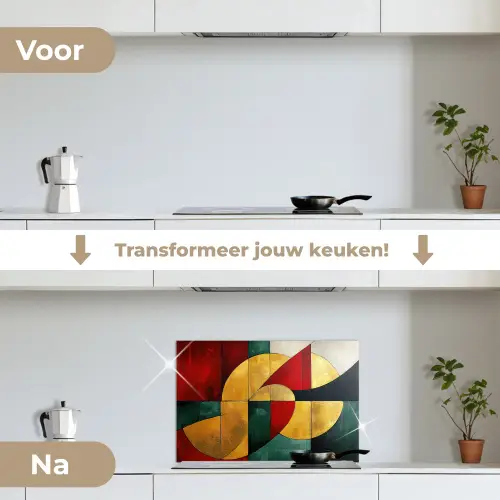 Abstract - Kerst - Goud - Rood - Groen keuken achterwand spatscherm klein -voor_na_NL