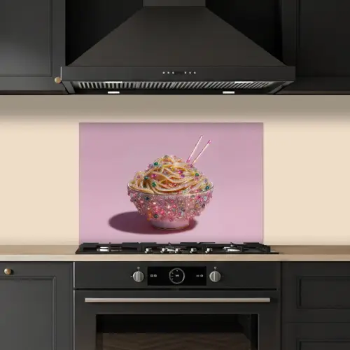Noodles - Edelstenen - Stokjes - Roze keuken achterwand spatscherm klein -sfeer1