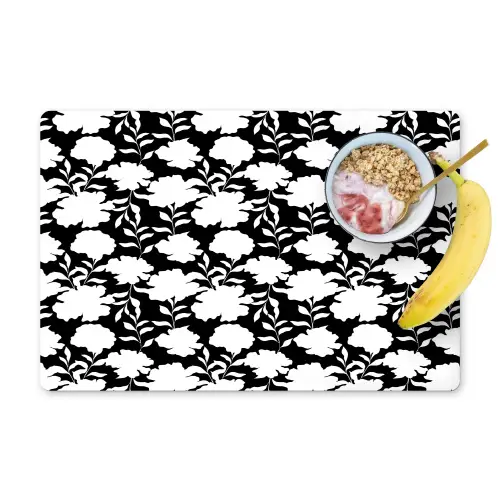 Silhouet - Bloemen - Wit - Zwart Placemat vinyl groot 368 -zzzproduct_Kitchenyeah-website