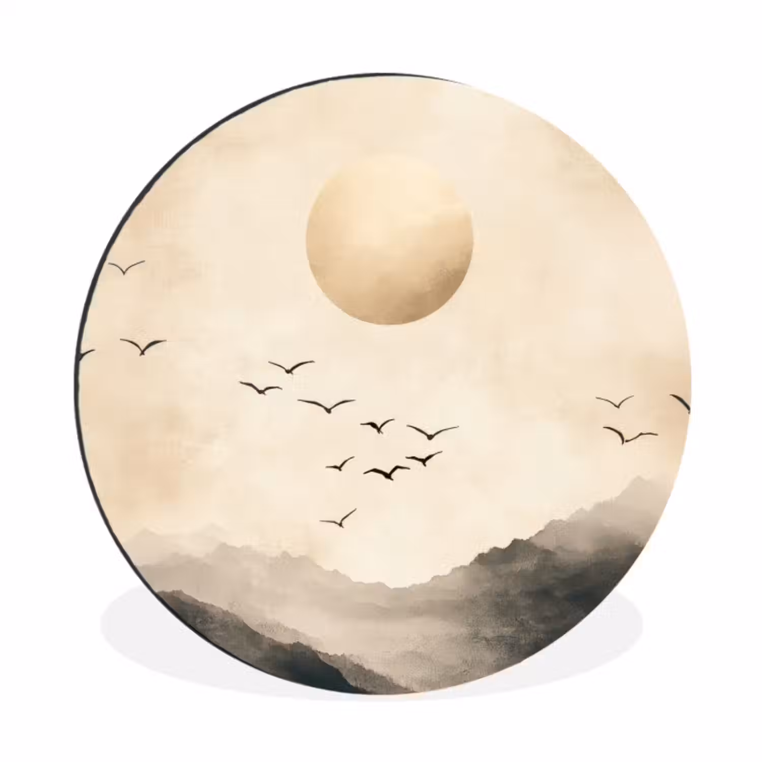 Wandcirkel - aluminium - Landschap - Japandi - vogel