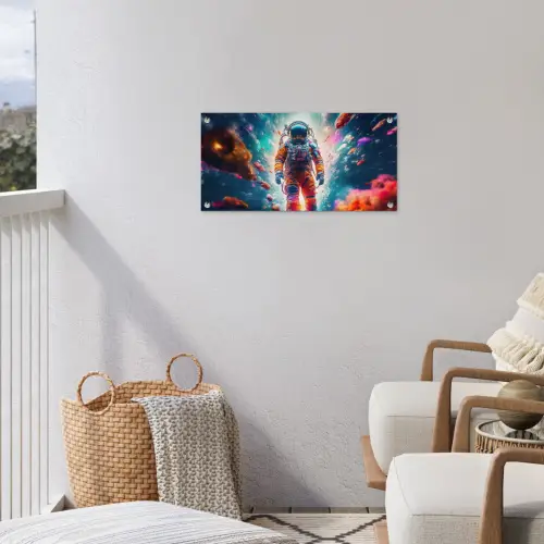 Astronaut - Neon - Meteoriet - Neon tuinposter los doek klein -sfeer8