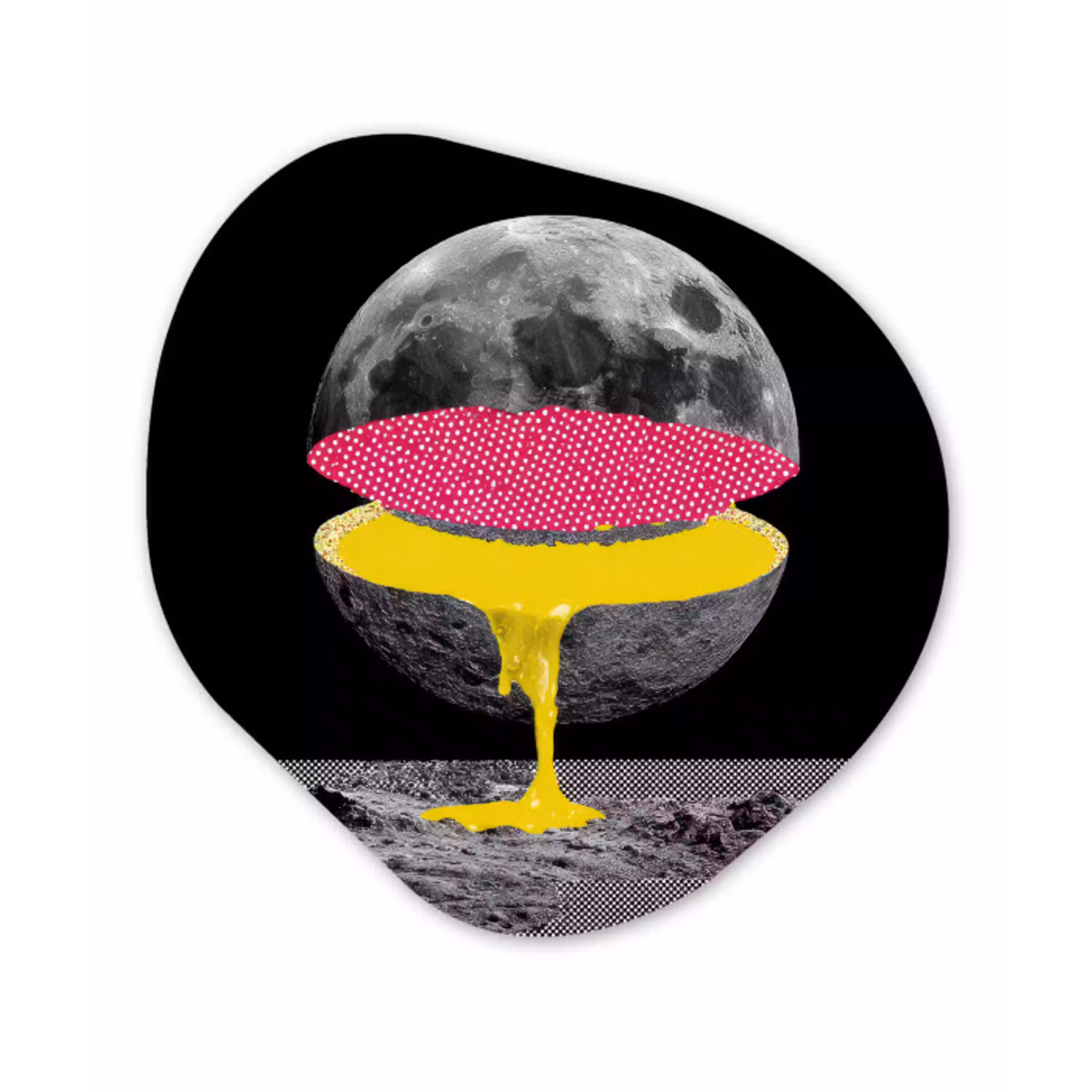 Maan - Geel - Roze - Zwart Wandcirkel Organisch Forex 3mm klein -3d