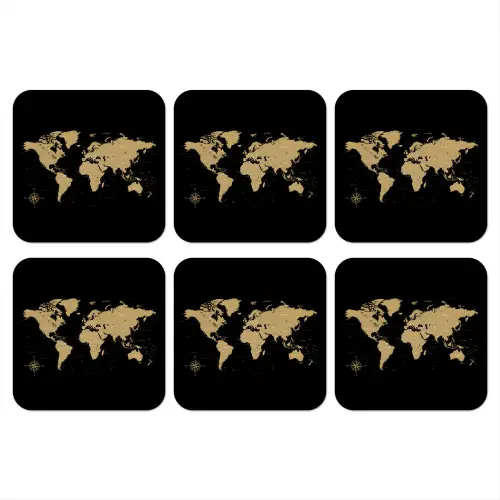 Wereldkaart - Beige - Zwart onderzetter kurk middel -3d