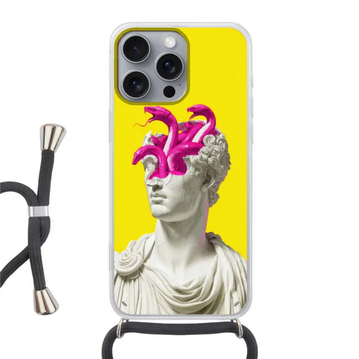 Buste - Slangen - Geel Hoesje iPhone 16 Pro Max met koord klein -3d