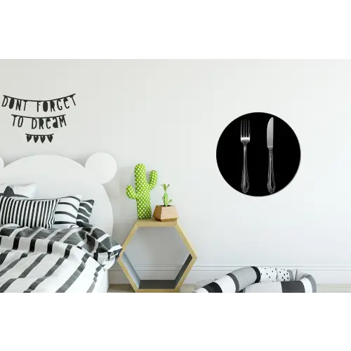 Vork - Mes - Zilver Wandcirkel aluminium klein -kinderkamer