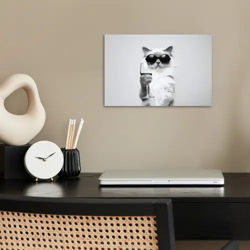 Kat - Zonnebril - Wijnglas - Langharig poster papier klein -sfeer1