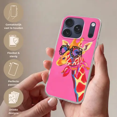 Giraf - Roze - Bril - Sjaal Telefoonhoesje iPhone 17 Pro klein -sfeer3_NL
