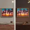 Palmboom - Zonsondergang - Horizon - Strand - Oranje - Roze Light Box met batterij (Wandlamp) middel -sfeer3