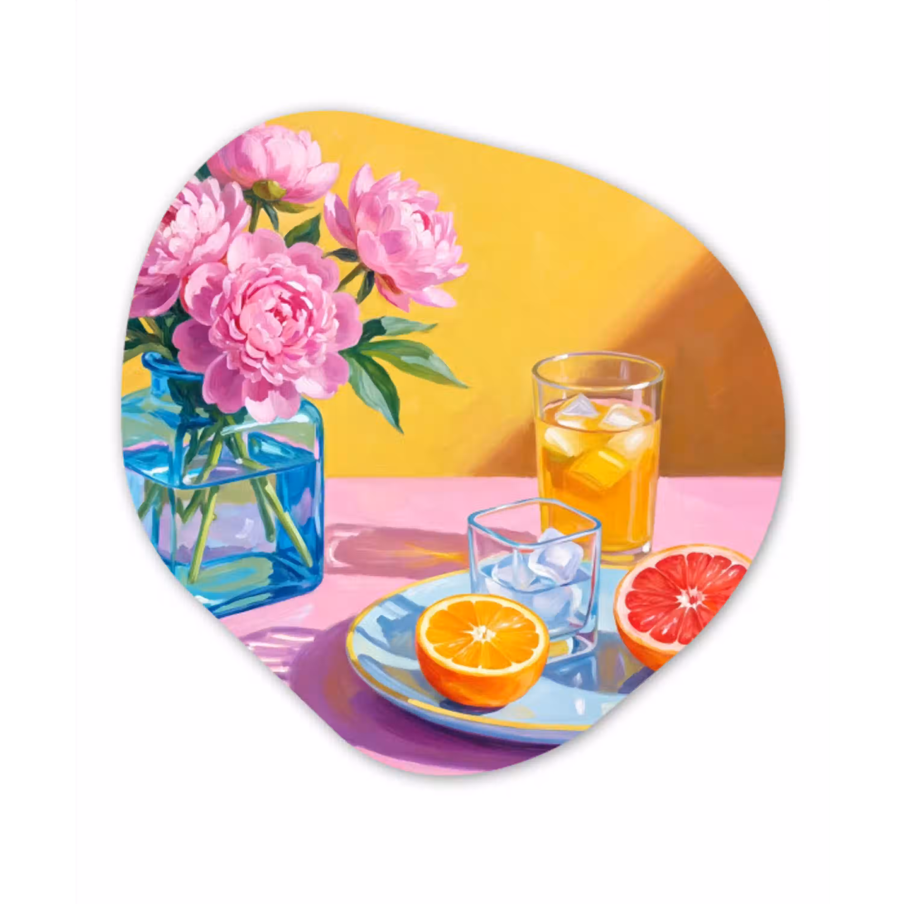 Bloemen - Roze - Modern Wandcirkel Organisch Aluminium middel -3d