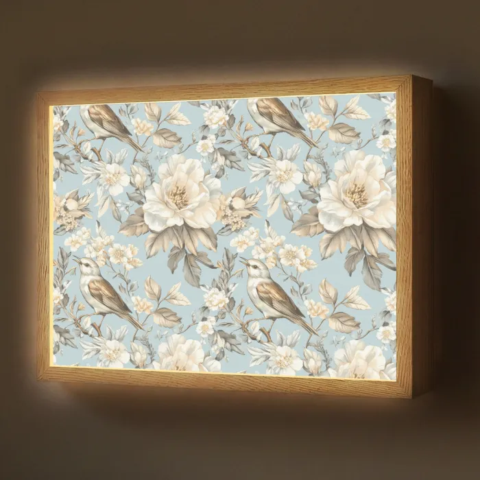 Botanisch - Zangvogel - Blauw Light Box met batterij (Wandlamp) middel 907 -z3d_website