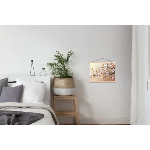 Bloesemtakken - Schilderachtig - Roze textielposter latten blank klein -woonkamer
