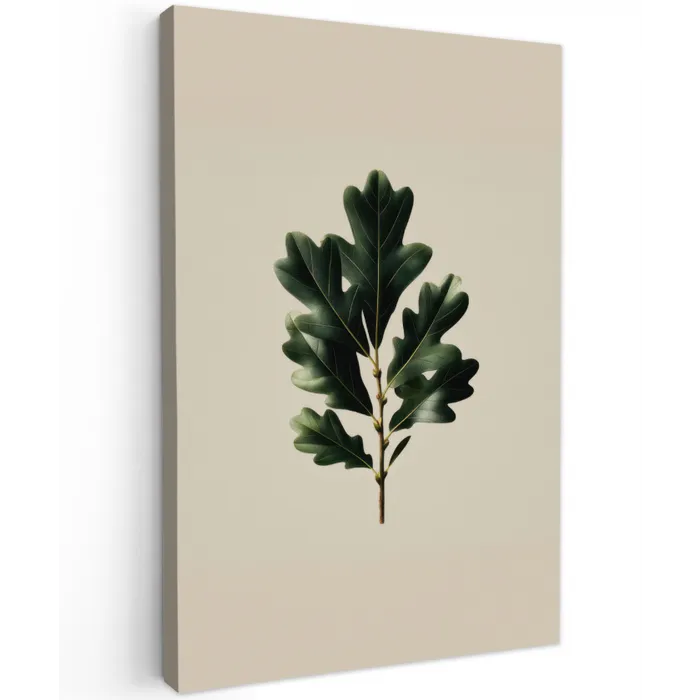 Eikenbladeren - Beige - Groen - Golvende randen Tuinposter op houten frame 2 cm dik klein -3d