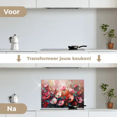 Klaprozen - Roze - Bloemen - Botanisch - Kunst keuken achterwand spatscherm klein -voor_na_NL