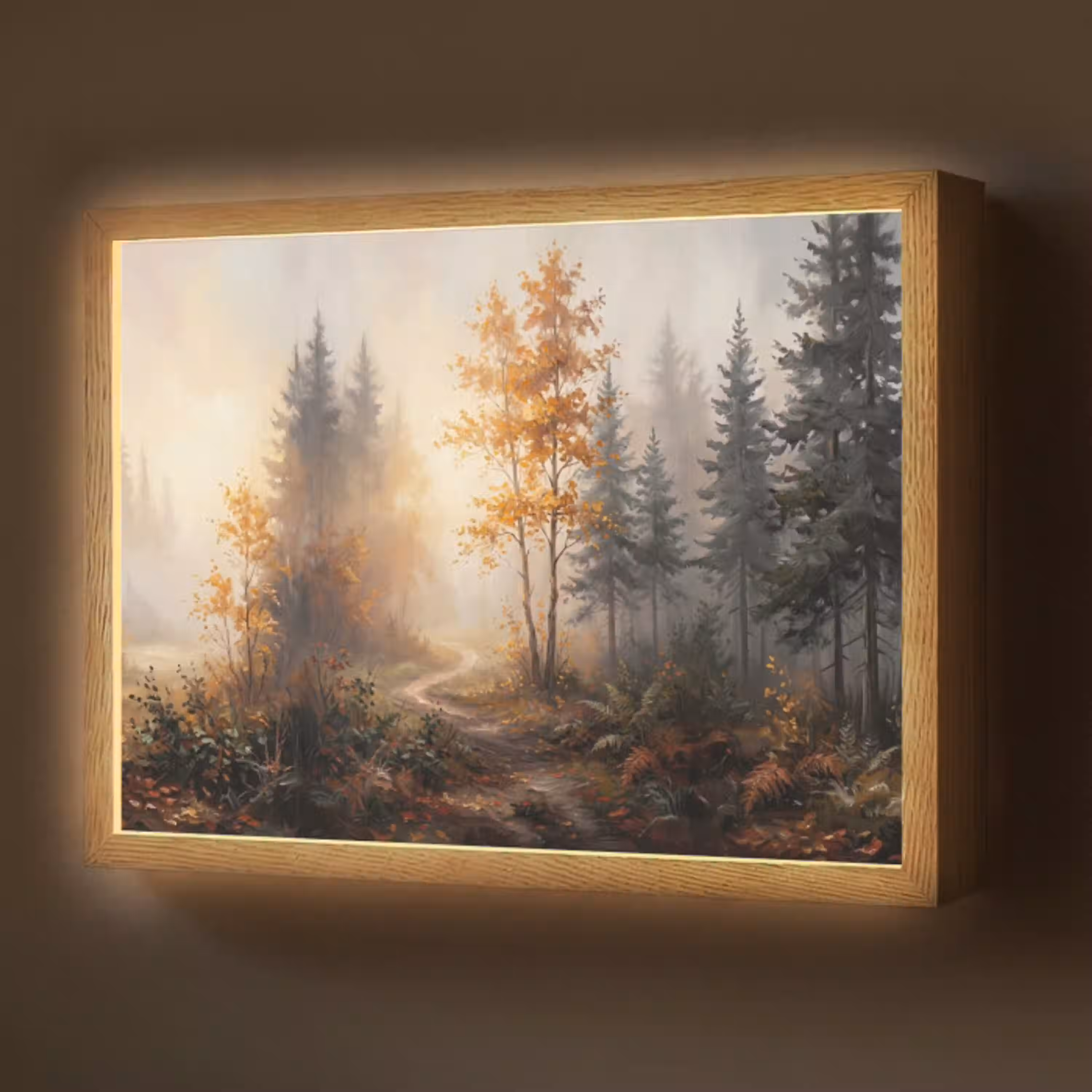Bospad - Herfstbladeren - Natuur - Schilderachtig - Oranje Light Box met batterij (Wandlamp) middel -z3d_website