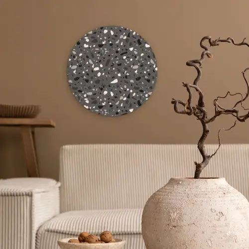 Terrazzo -  Patroon - Grijs Wandcirkel plexiglas klein 852 -sfeer1