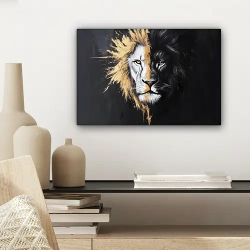 Leeuw - Gesplitst - Zwart - Lijn canvas 2cm klein -sfeer6