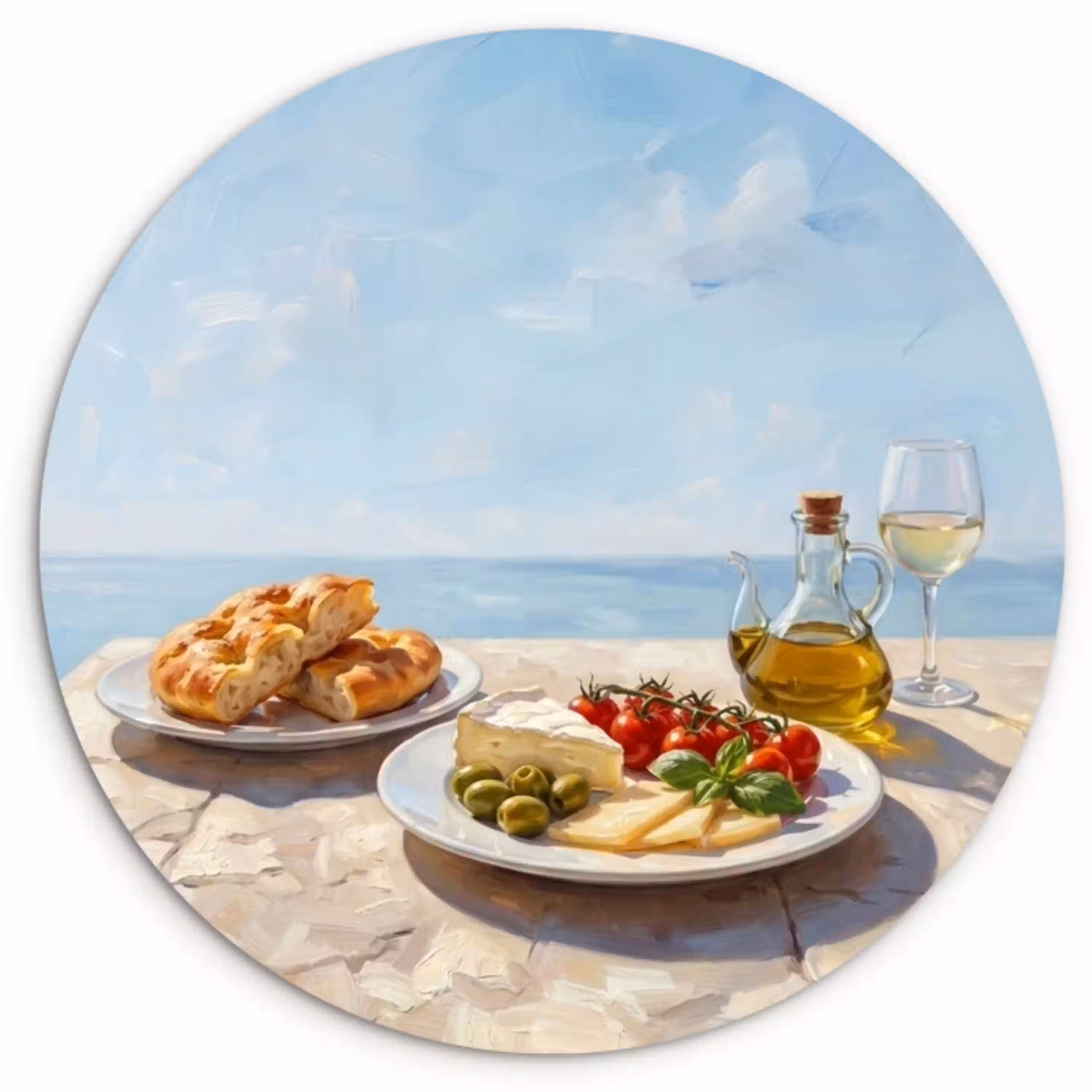 Eten - Middellandse Zee - Natuur - Geschilderd Wandcirkel kunststof plaat 5mm dik klein -3d