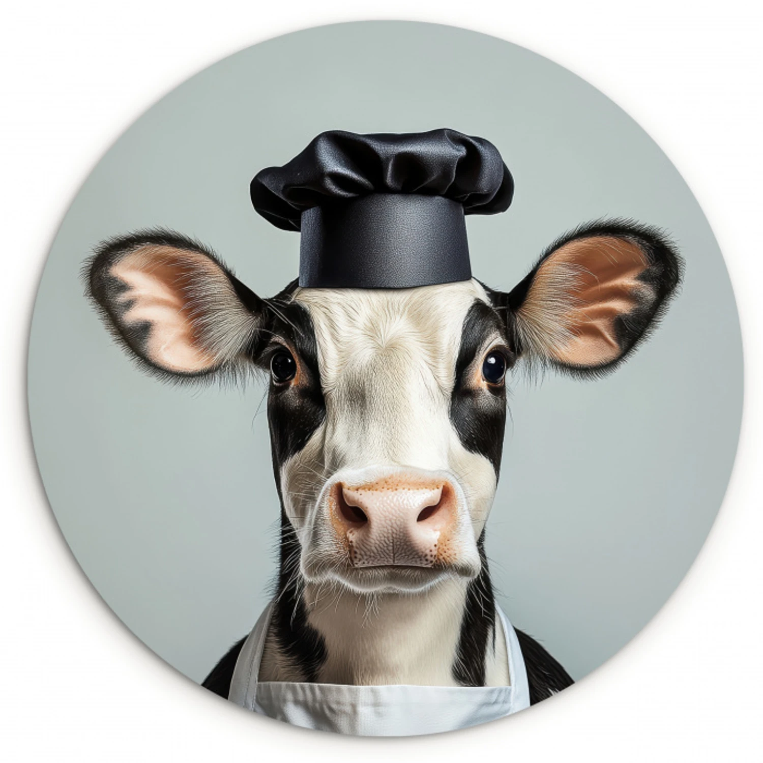 Koe - Zwart - Wit - Kok Wandcirkel kunststof plaat 5mm dik klein -3d