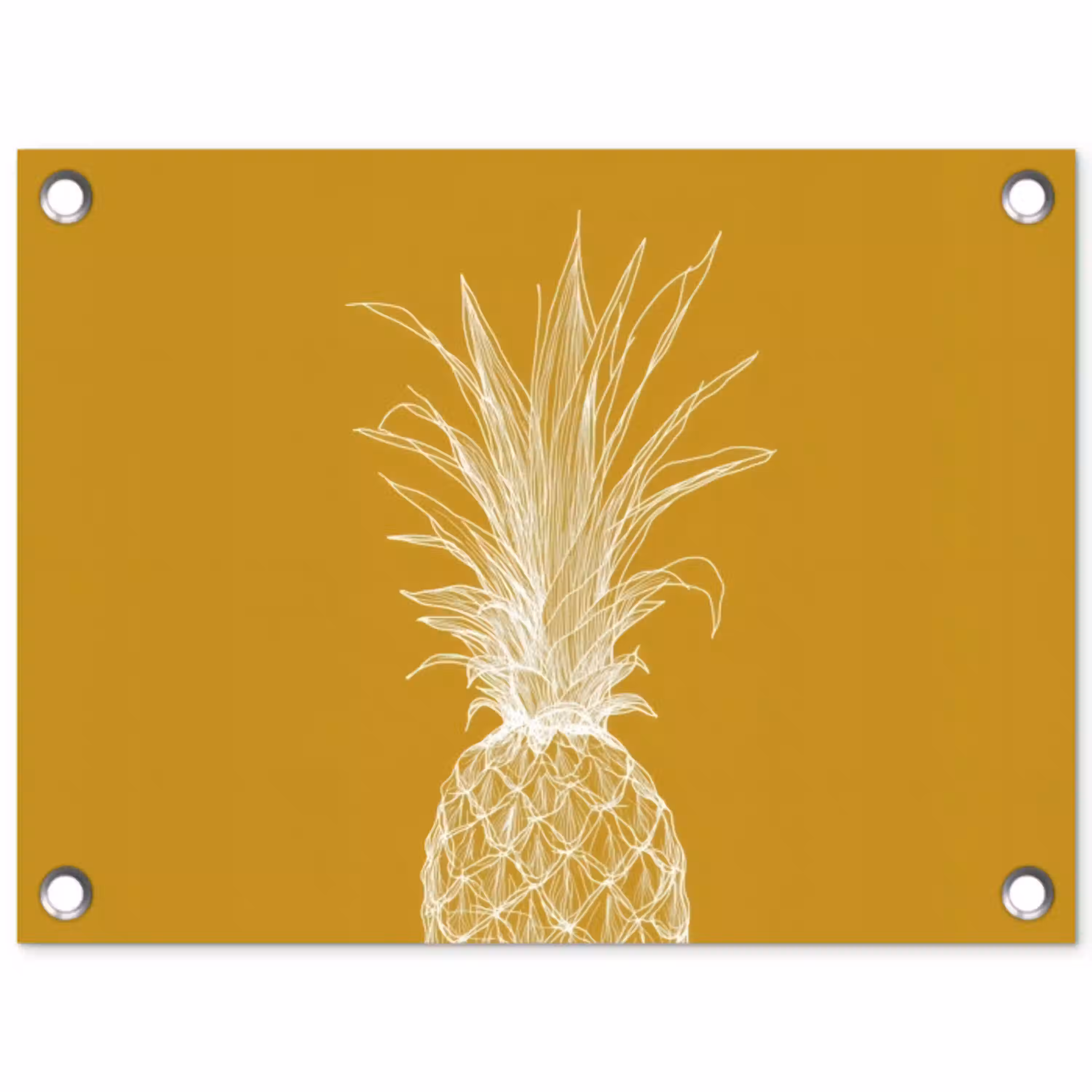 Lijnillustratie - Ananas - Bladkroon - Okergeel tuinposter los doek klein -3d