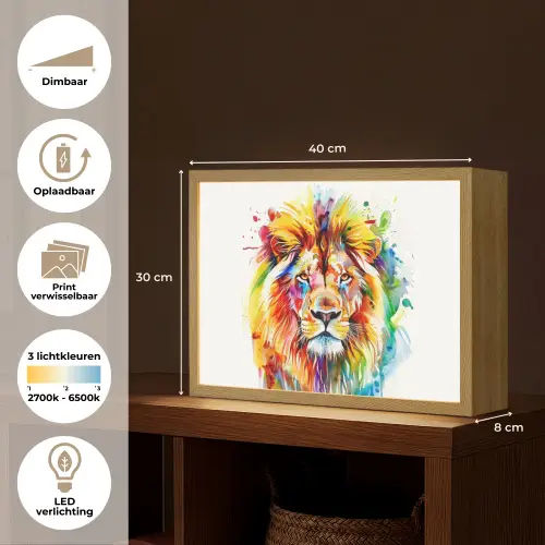 Leeuw - Verf - Kleurrijk - Wit - Dier Light Box met batterij (Wandlamp kind) middel -USP_websiteoverzichtNL