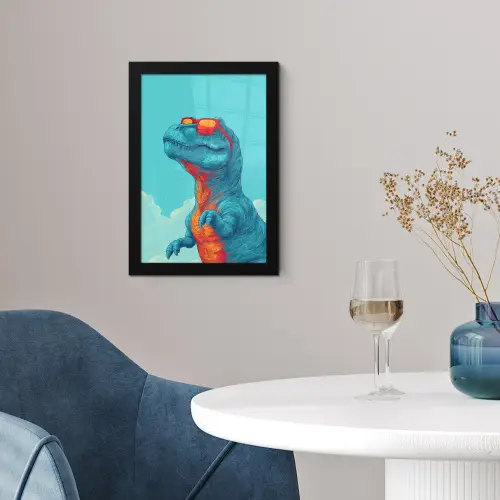 T-Rex - Blauw - Wolken - Zonnebril fotolijst zwart zonder passe partout klein -sfeer4