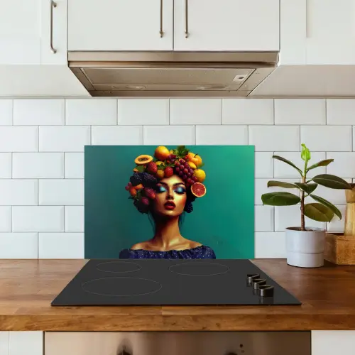 Vrouw - Hoodtooi - Tropisch - Fruit - Druiven keuken achterwand spatscherm klein -sfeer2