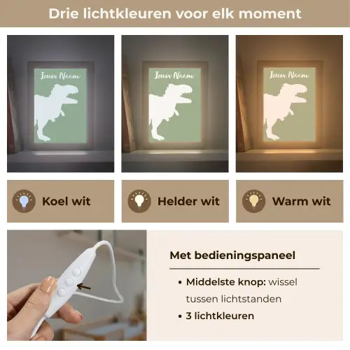 Dino - T-rex - Dinosaurus - Groen - Tyrannosaurus rex Light Box met kabel (Kinderlampje) klein -USP_lichtkleurNL